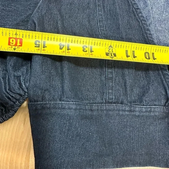 Women's Long Puff Sleeve V-Neck Denim Crop Top - Picture 5 of 6